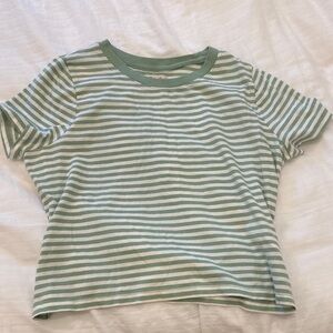 Madewell Green and White Striped Tee